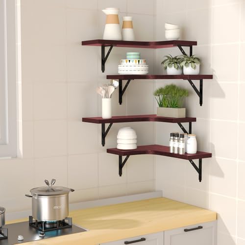ROMGUAR CRAFT Corner Floating Shelves Wall Mounted Set of 4, Red