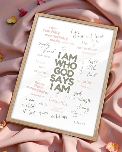 KensTro 12x16 Oak Framed I Am Who God Says I Am Scripture Art