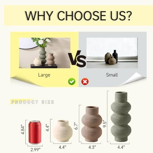 Ceramic Vase Home Table Decor - Flower Vase Set of 3 Living Room Kitchen Decorations Farmhouse Modern Rustic Vases