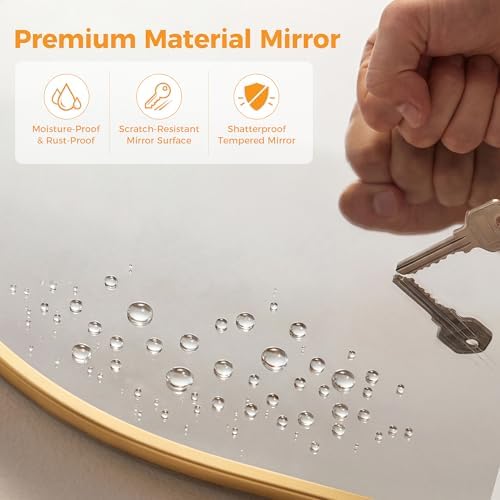 Arched Gold Bathroom Mirrors for Wall, 26x38-Inch Bathroom Mirror for Over Sink, Wall Vanity Mirror with Matte Metal