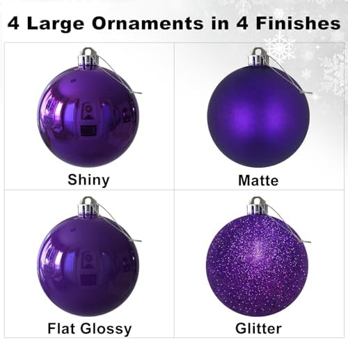Purple 4.0" Large Christmas Balls - Christmas Tree Decoration Ornaments Shatterproof Hanging Balls for Birthday Halloween Holiday Wedding Decorations Set of 4pcs
