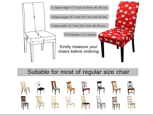 Valentine's Day Chair Covers for Dining Room Set of 4 Valentines Heart Dining Chair Slipcovers 4 Pcs Stretch Removable Washable Seat Protector 4 Pack for Valentine Home and Party Decor