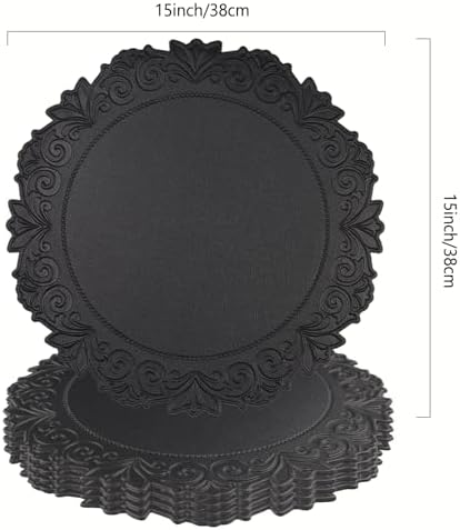 Round Faux Leather Placemats Set of 4, Dining Table Mats, Black