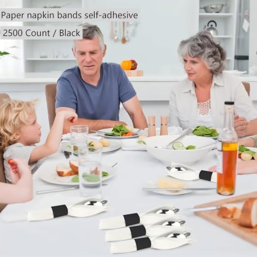 Germiwipe 2500 Pcs Napkin Bands, Paper Napkin Rings Self-Adhesive, (Black)