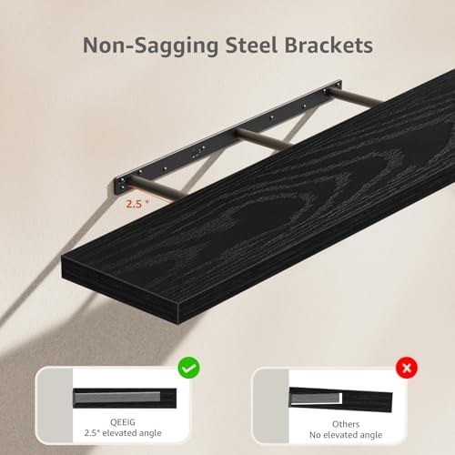 QEEIG Extra Long Floating Shelves for Wall (Black, Set of 2, 47.2")
