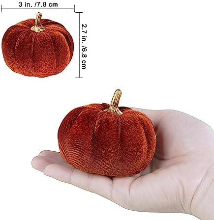 Winlyn 12 Pcs Assorted Small Faux Harvest Velvet Pumpkins Decorative Rust Olive Gold Gray Fabric Foam Pumpkins 3" for Fall Wedding Thanksgiving Halloween Table Centerpiece Farmhouse Decor