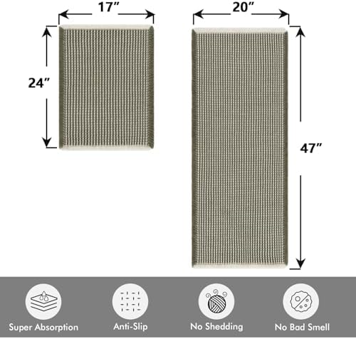 MIULEE Set of 2 Waffle Bathroom Rugs Green&Cream Bath Mat 17"x24"+20"x47"