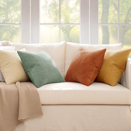 MIULEE Soft Corduroy Decorative Throw Pillow Covers Orange Teal 18x18