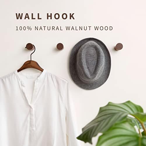 Natural Wooden Wall Mounted Hooks / Black Walnut / Set of 4
