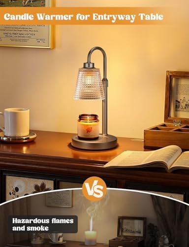 Gray Candle Warmer Lamp with Timer, Dimmable Candle Warmer for Jar Candles, Height Adjustable Wax Melts Warmer