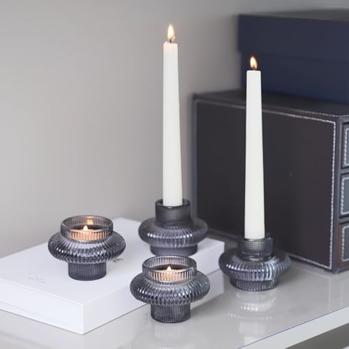 VOHO Smoky Grey Taper Candle Holders Set of 6, Candle Sticks Holder Decor
