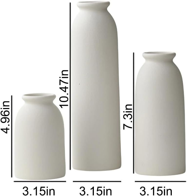 Tall Decorative Ceramic Vase Set / Standard White / 10.6 Inch / Set of 3