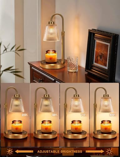 Gold Candle Warmer Lamp with Timer, Dimmable Candle Warmer for Jar Candles, Height Adjustable Wax Melts Warmer