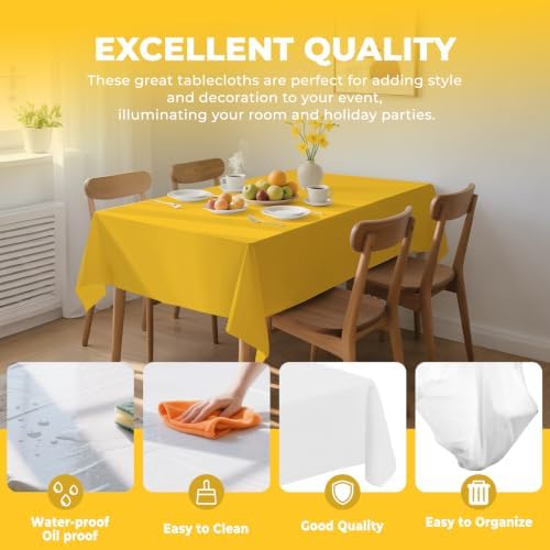 6 Pack Premium Disposable Plastic Tablecloth 54" x 108" Party Table Cloths Disposable for 6 to 8 Foot Tables Indoor or Outdoor Parties Birthdays Weddings Christmas Anniversary Buffet Table (Yellow)