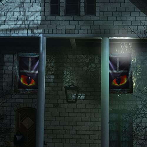 Irenare 2 Pcs Halloween Eyes for Windows, Curtain Panels Black Window Treatment Scary Eye Halloween Window Posters Silhouette for Bedroom Living Room, 34.49 x 60.24 Inches(Cat)