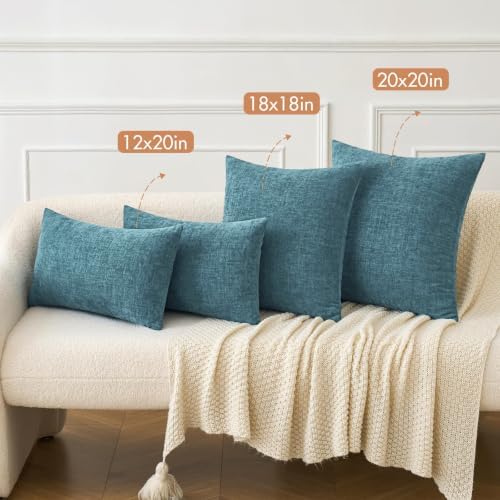 MIULEE Soft Chenille Throw Pillow Covers Blue Ashes 20x20 Inch Pack of 2
