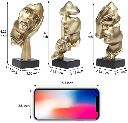 prosfalt 3 Pcs Thinker Statue, Silence is Gold Abstract Art Figurine, No Hear No See No Speak Modern Home Resin