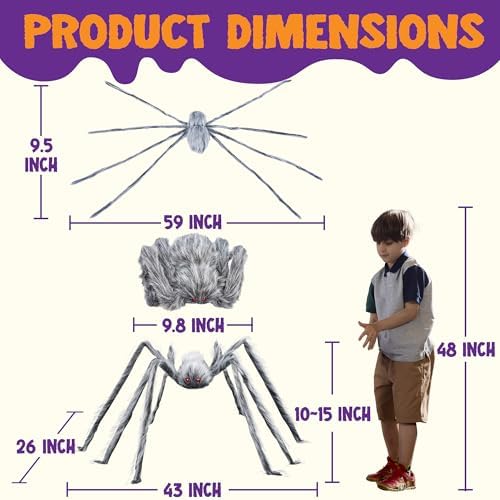 JOYIN Halloween Outdoor Decorations Giant Spider, Scary Large Spider Props for Yard Lawn Halloween Outside Decor and Indoor Party Decor, Gray (Standing Height is 15 inches)