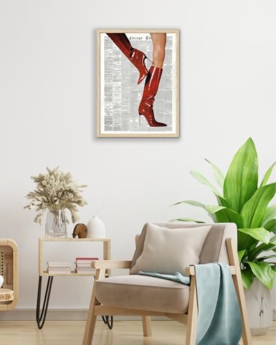 EcoHest Small 8x10 in Red Boots Newspaper Framed Wall Art