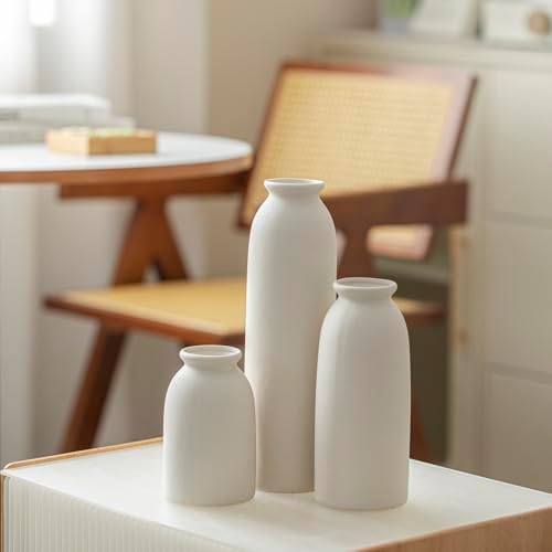 Ceramic Vase Set-3 / L Natural White / 10.3 Inch