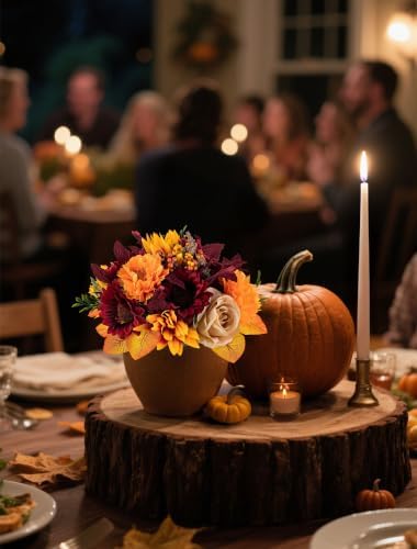 BLOSMON Fall Flowers Ball Centerpieces for Table, 6 Pcs, Red and Orange