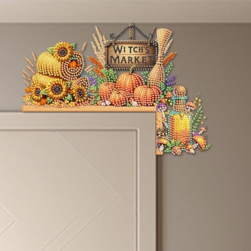 DIY Diamond Art Wooden Door Corner Decoration – Halloween Frame Sign Kit, Creative Wall Art Mosaic Frame Sign for Home Decor & Gifts