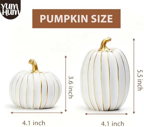 2Pcs Resin Pumpkin Figurines, Gold Stripe Fall Thanksgiving Decor