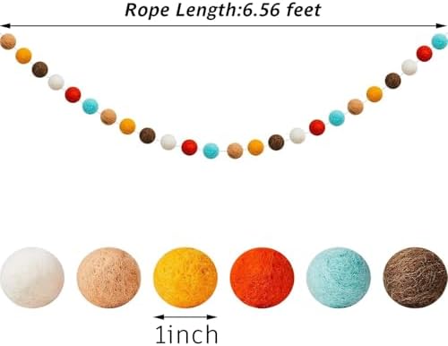 WILLBOND 3 Pieces Felt Pom Ball Garland,Fancy Colors