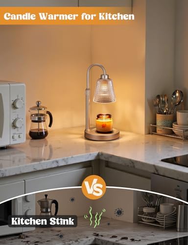 Champagne Gold Candle Warmer Lamp with Timer, Dimmable Candle Warmer for Home Decor, Height Adjustable Candle Lamp for