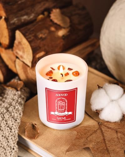 AOOVOO Cinnamon Scented Candles for Women - Aromatherapy Candle with Crystals Inside, 7oz Soy Candles for Home Scented