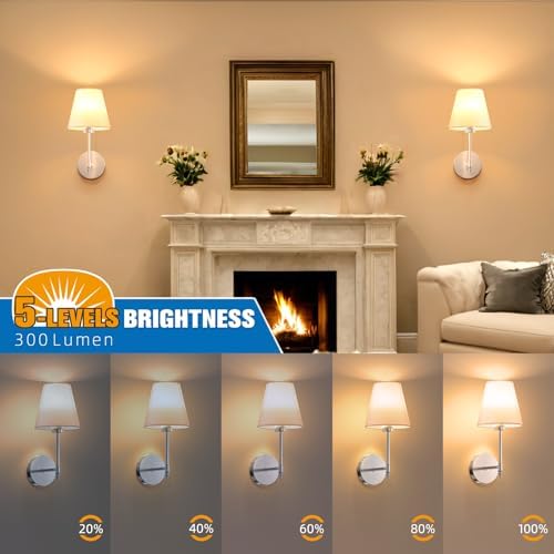 NIORSUN 14.5 inch Battery Operated Wall Sconce Set of 2,Brushed Nickel Rechargeable Wall Lights with 10400mAh Dimmable