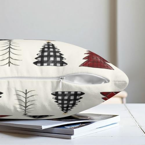 Buffalo Plaid Christmas Tree Pillow Covers 22x22 Set of 2 Red Black and White Xmas Decorative Outdoor Throw Pillow Cases Seasonal Farmhouse Cushion Case Winter Holiday Decor for Sofa Couch