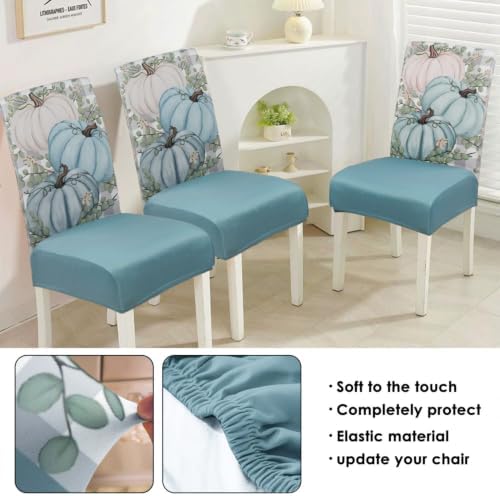 Fall Chair Covers Set of 6,Autumn Pumpkin Dining Slipcovers,Thanksgiving Parsons Chair slipcover Elastic Removable Washable Fall Decor for Home Blue