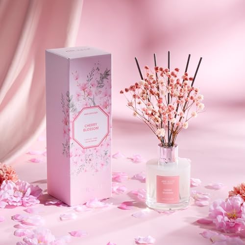 Airkeep Reed Diffuser Set, 3.38 fl oz (100 ml) - Cherry Blossom Oil Diffusers with 8 Reed Sticks, Home Fragrance Reed
