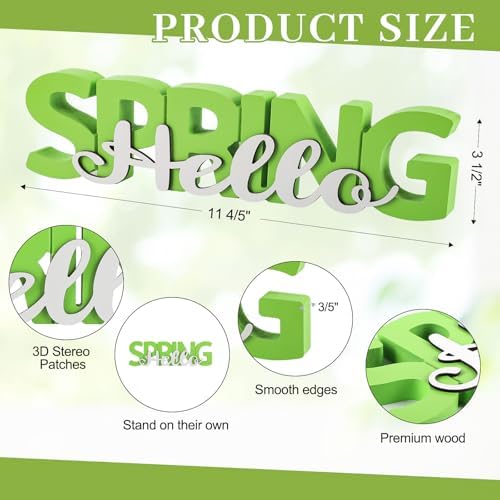 COCHIE Wooden Hello Spring Sign, Spring Decorations for Home, Office, Shelf, Mantel, Indoor, Wood Spring Decor, Spring Table Top Party Decoration (Hello Spring)