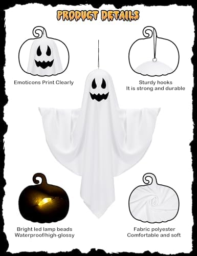 Halloween Decorations Outdoor Indoor 4 Pack Hanging Ghosts Halloween Haunted House Light Up Kit Decor for Tree House Yard Porch Window Bedroom Party