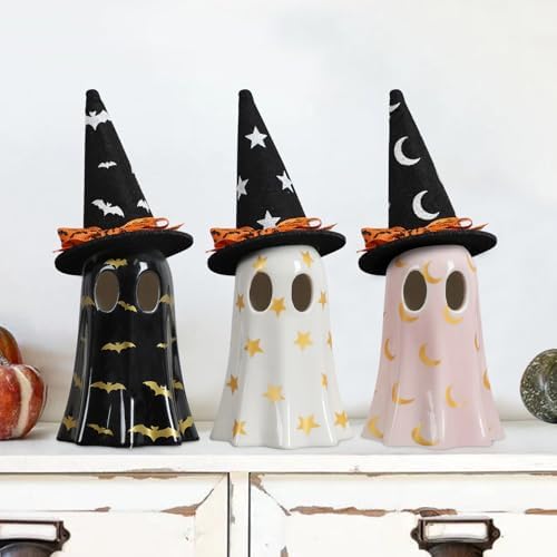 DAZONGE Set of 3 Halloween Ceramic Ghost Halloween Decorations Indoor