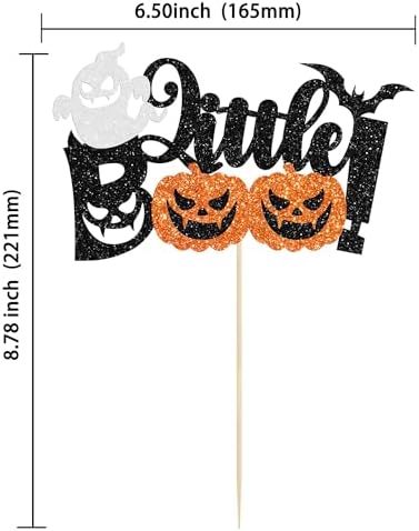 Gyufise 1Pc Little Boo Halloween Cake Topper Black Glitter Pumpkin Ghost