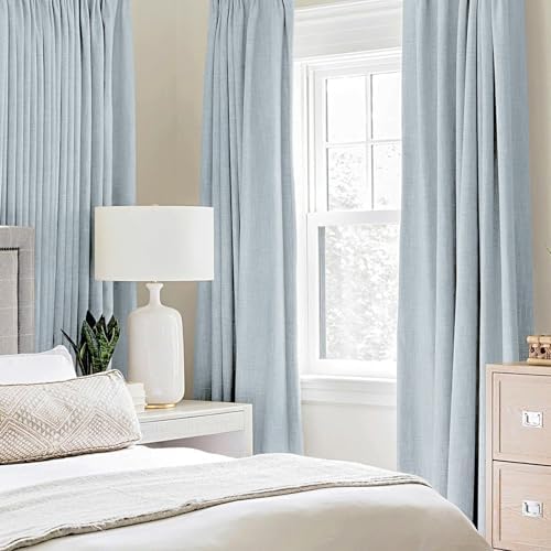 MIULEE 100% Blackout Linen Curtains for Bedroom 52x90 Inches Chambray Blue
