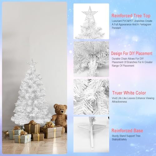 DUUDO Mini White Christmas Tree Tabletop Premium Artificial 3Ft Small Christmas Tree for Home, Office, Indoor and Outdoor Decor,Holiday Decoration,Easy Assembly Metal Hinges & Foldable Base.
