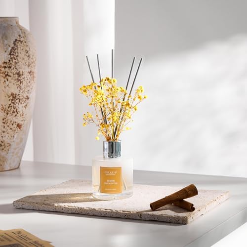 Airkeep Reed Diffuser Set,3.38 fl oz (100 ml) - Lemon Eucalyptus Oil Diffusers with 8 Reed Sticks, Home Fragrance Reed