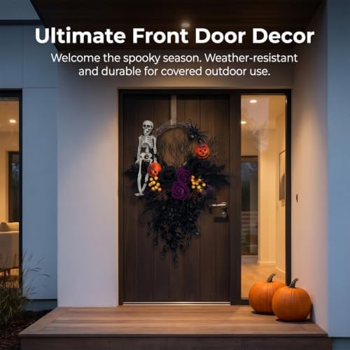 Halloween Wreath for Front Door 16" Dark Gothic Skull Spooky Decor