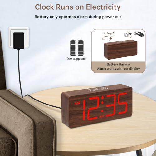 DreamSky Wooden Digital Alarm Clock for Bedroom with Large Numbers