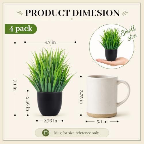 Der Rose 4 Pack Small Fake Plants in Black Pots, Bathroom Office Decor