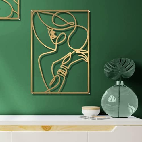 Glamativity Large 4 Pack Gold Wall Art, Minimalist Single Line Art, Real Metal Wall Art, Woman's Body Shape Abstract