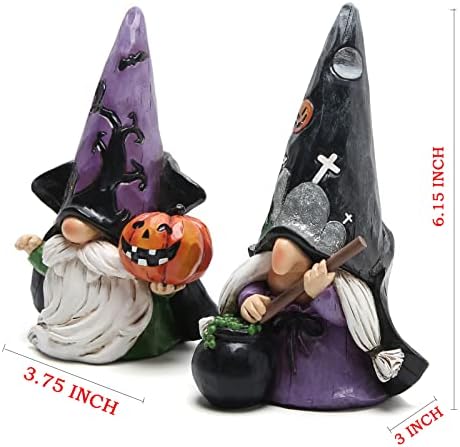 Hodao 2pcs Halloween Gnomes Decoration, Resin Gothic Witchy Figurines Decor