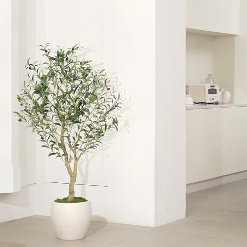 LYERSE Faux Olive Tree 4ft with Large Olive Branches and Lifelike Leaves