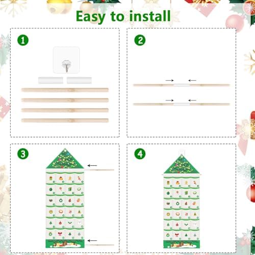 Christmas Advent Calendar, 24 Days Countdown Pocket Organizer Xmas Decor