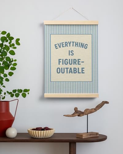 FGFK Preppy Blue Everything Is Figureoutable Inspirational Wall Art Poster Hanger Frame, Trendy Blue Striped Positive