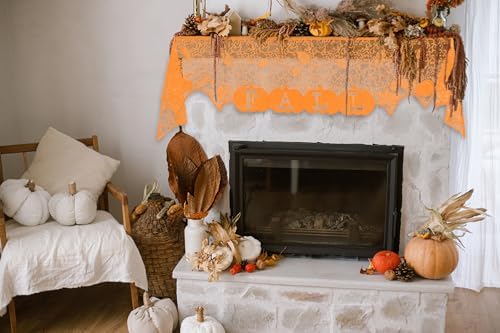 Fall Mantel Scarf Orange Fireplace Mantel Cover for Window Indoor Thanksgiving Decoration Lace Mantel Scarf for Halloween Home Party Holiday Decoration